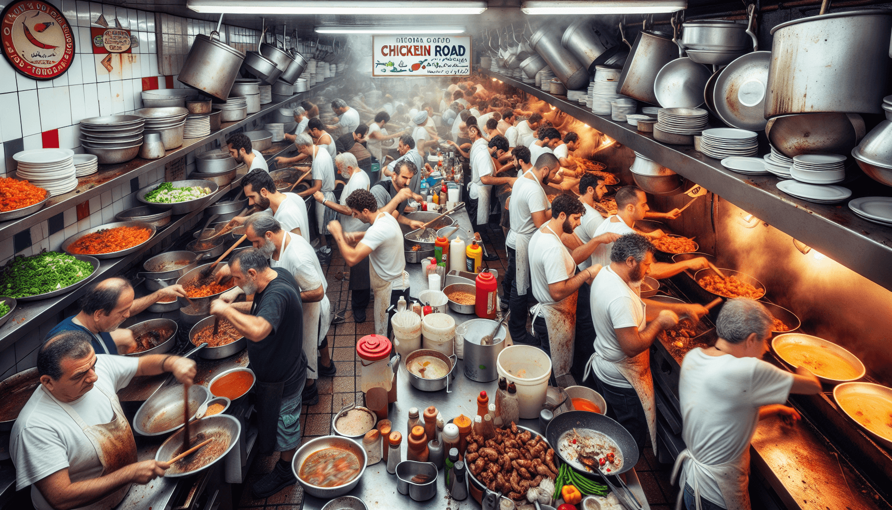 Bustling kitchen at Chicken Road Greek